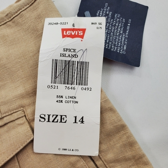 Vtg Levis Dockers Shorts Wmns 14 Linen Blend Beige Tan Bareback 32x9 80s 90s NWT - Picture 6 of 15